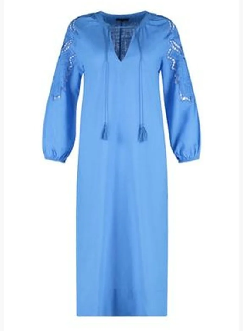 trendyol Blue Midi Woven Kimono&Caftan 100% Cotton with Tassels TBESS21KM0004