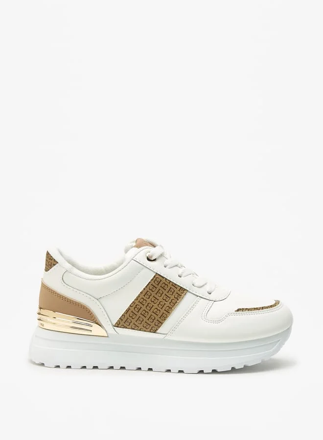 Flora Bella By Shoexpress Women's Monogram Pand Lace-Up Ankle Sneakers with Metallic Detail