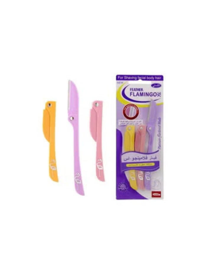 فيذر ماكينة حلاقة فلامينجو للسيدات مكونة من 3 قطع لشعر الوجه والجسم أصفر/وردي/أرجواني