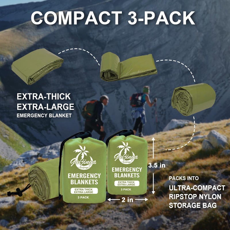 Guijinga 3-Pack Emergency Blanket, Extra-Thick Extra-Large Survival Blanket, Thermal Reflective Emergency Thermal Blanket for Outdoor Adventures, for Camping, Hiking, and Car Emergencies - Image 5