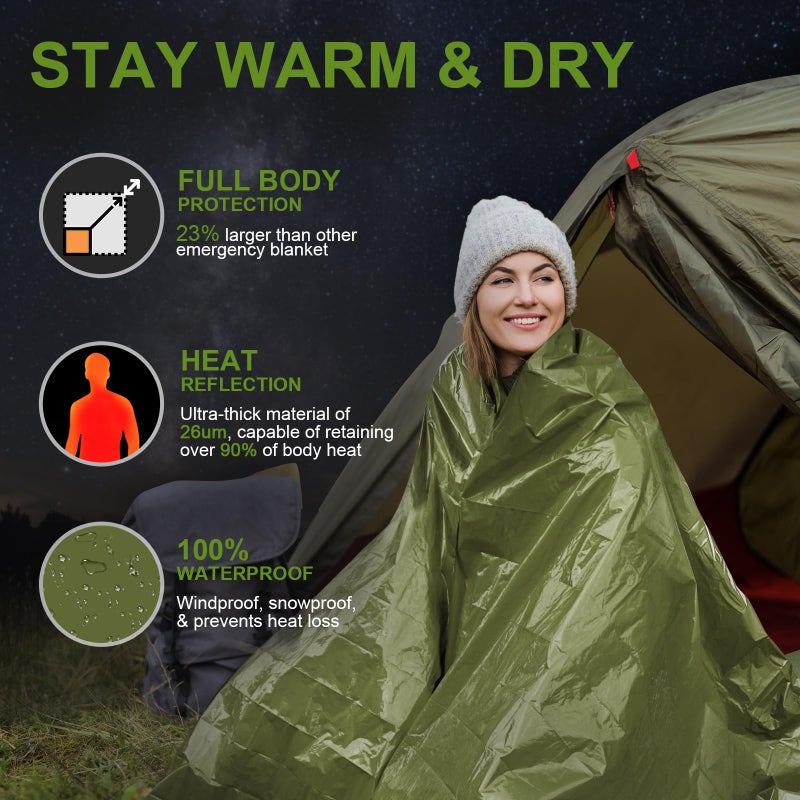 Guijinga 3-Pack Emergency Blanket, Extra-Thick Extra-Large Survival Blanket, Thermal Reflective Emergency Thermal Blanket for Outdoor Adventures, for Camping, Hiking, and Car Emergencies - Image 3