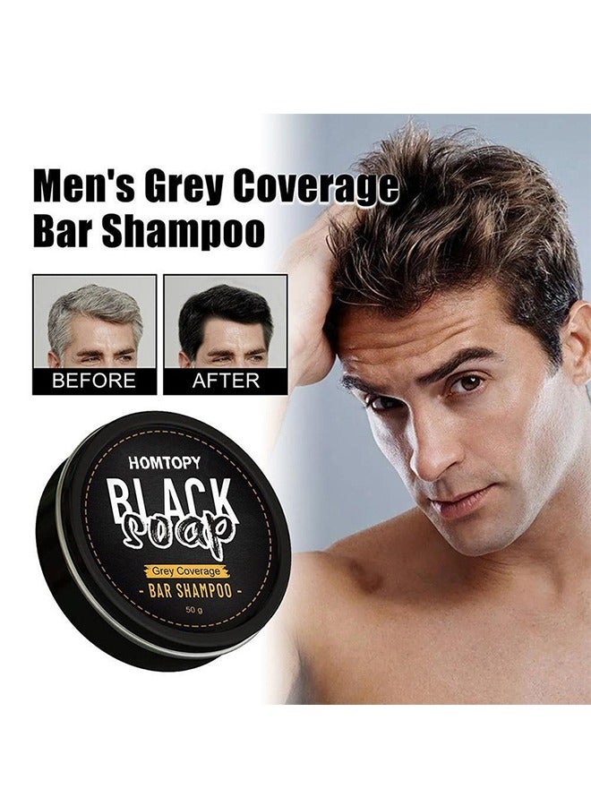 HOMTOPY Black Soap Grey Coverage Bar Shampoo 50g, hair darkening soap bar with botanical herbal extracts for hair growth and dye free solution to gray hair - Image 1
