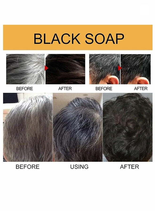 HOMTOPY Black Soap Grey Coverage Bar Shampoo 50g, hair darkening soap bar with botanical herbal extracts for hair growth and dye free solution to gray hair - Image 3