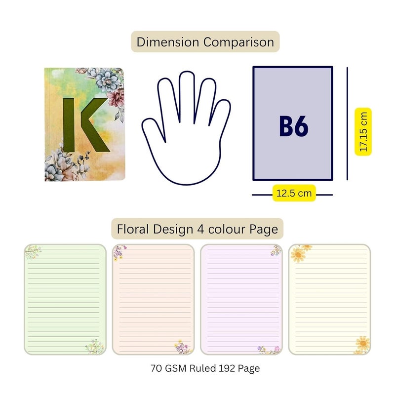 CRAFTOPIX Initial Alphabet K Lasercut Soft Bound Diary Notebook | B6 Size 6" x 4.9" Undated 192 Pages, 80 GSM | Perfect Binding Diary Use As Office, Personal & Journal Diary - Image 5