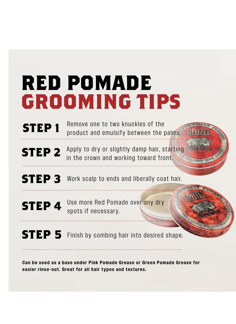 Reuzel - REUZEL Red Pomade, Medium All Day Hold, Water Soluble Styling, High Shine and Flake Free, Easy To Wash Out, For All Hairstyles - Image 1