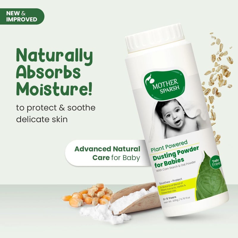Mother Sparsh Plant Powered Dusting Powder for Babies - 200g | Talc Free with Corn Starch & Oat Powder - Image 2