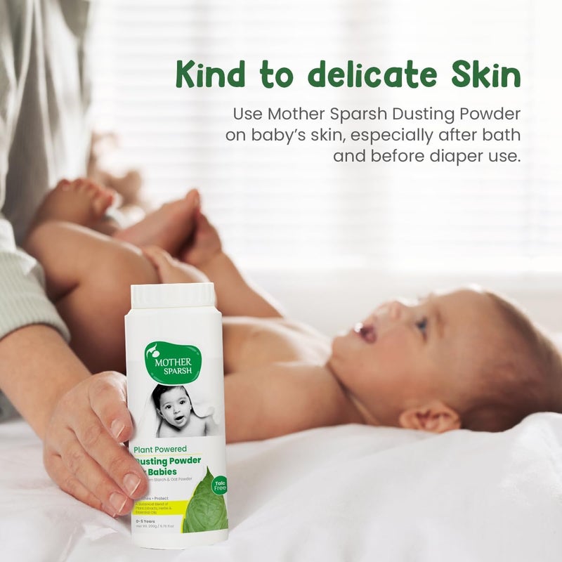 Mother Sparsh Plant Powered Dusting Powder for Babies - 200g | Talc Free with Corn Starch & Oat Powder - Image 5