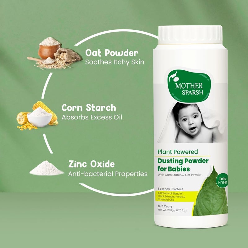 Mother Sparsh Plant Powered Dusting Powder for Babies - 200g | Talc Free with Corn Starch & Oat Powder - Image 4