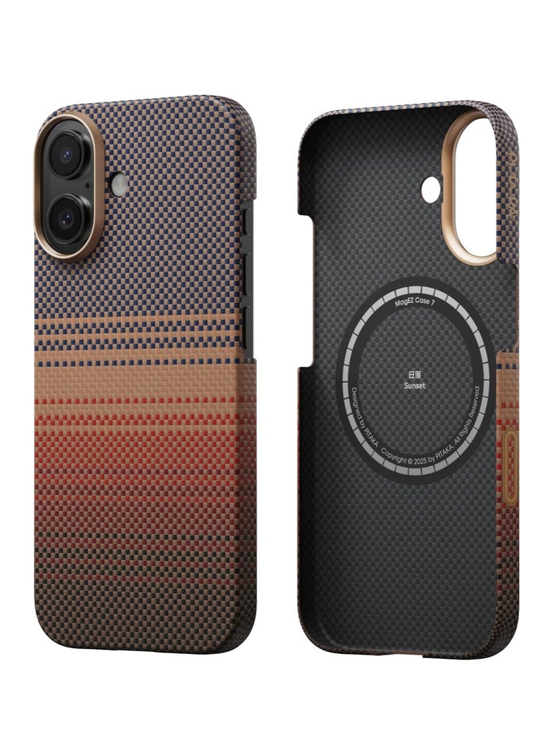 PITAKA حافظة بيتاكا لجهاز آيفون 17 مقاس 6.3" مع زر التحكم في الكاميرا، متوافقة مع ماج سيف، حافظة فائقة النحافة مع شعور بدون حافظة، مصنوعة من ألياف الأراميد 1500D، غروب الشمس - Image 1