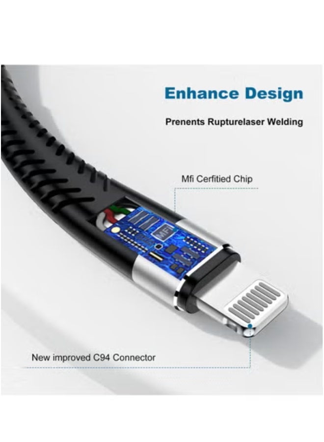 بروماس كيبل شحن سريع مضفر بطول 2 متر معتمد, منفذ USB C الى لايتنيج متوافق مع هواتف ايفون 14 برو/ 14 برو ماكس/ 14/ 14 بلس/13/12/11/X/8/7/ ايباد 9 - Image 3