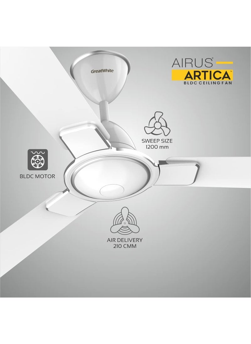 AIRUS AIRUS Great White BLDC ARTICA 1200mm48inch High speed 3 blade 32W BLDC Ceiling Fan 5 Star Pearl White  - Image 2