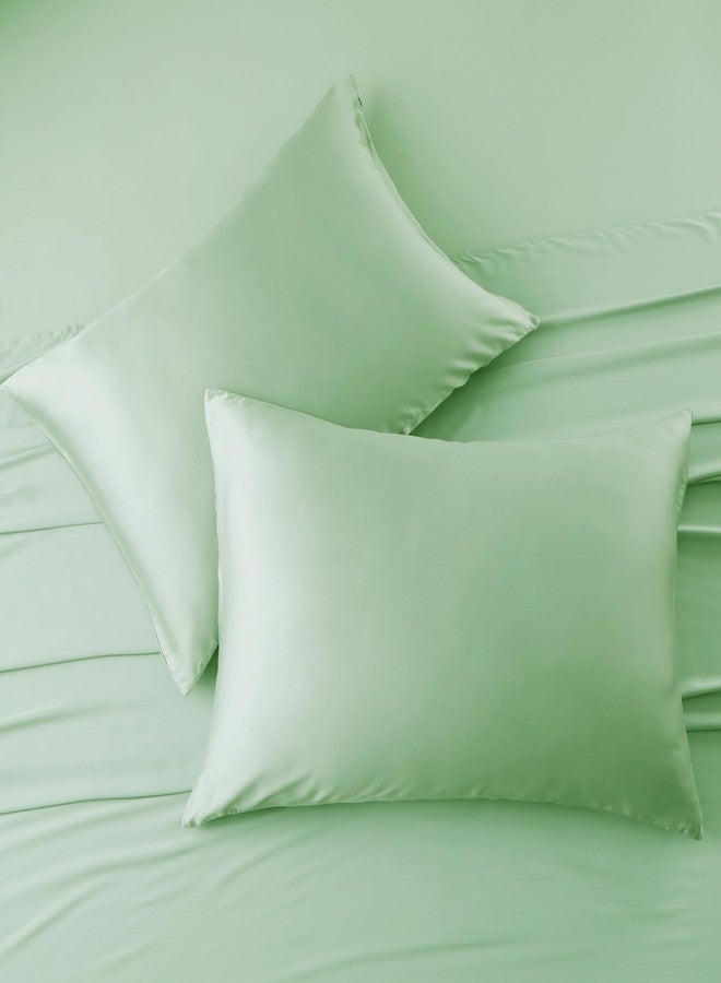 Shunjie.Home طقم واقيات وسائد من الفسكوز المصنوع من الخيزران، قطعتان، لون أخضر ساغا K - Image 5