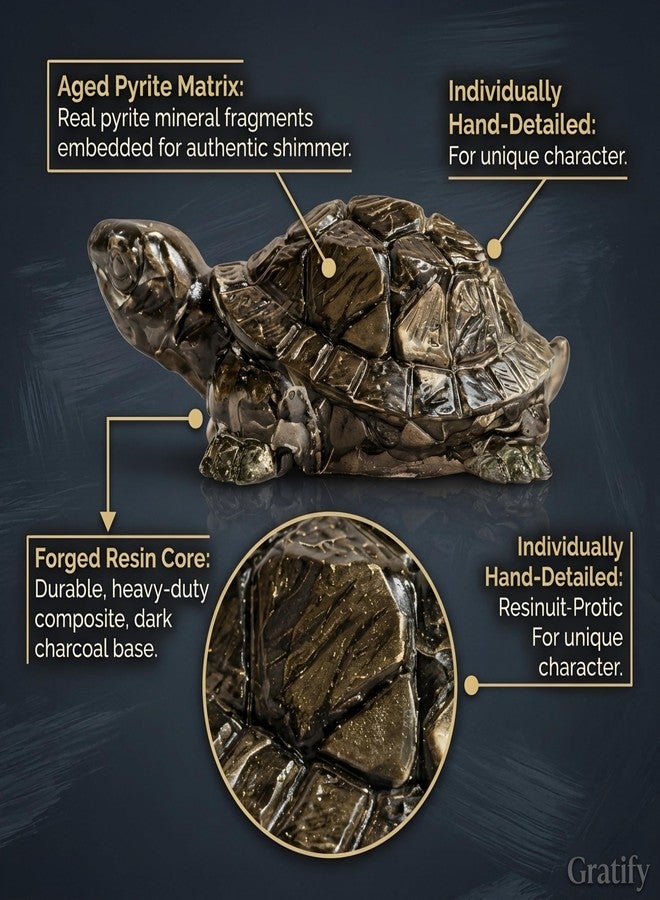 Gratify Pyrite Tortoise (Kachhua) - Wealth & Good Luck Crystal Turtle | Vastu Feng Shui Home Decor for Prosperity & Protection (2.7 x 1 Inch) - Image 5