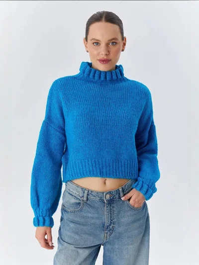 MixRay Mixray Thick Turtleneck Textured Crop Sweater