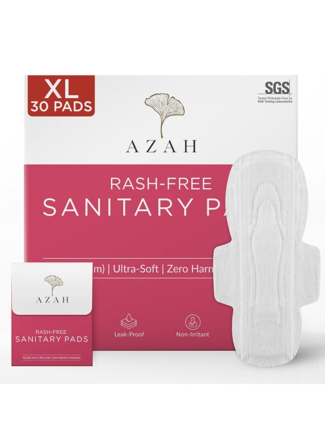 AZAH Sanitary Pads for Women XL [Pack of 30] 100% Rash-Free sanitary napkins | 3x More Absorption, Cottony Soft and Dry Top Cover for heavy Flow | Leak-Proof | With Disposable Bag - Image 1