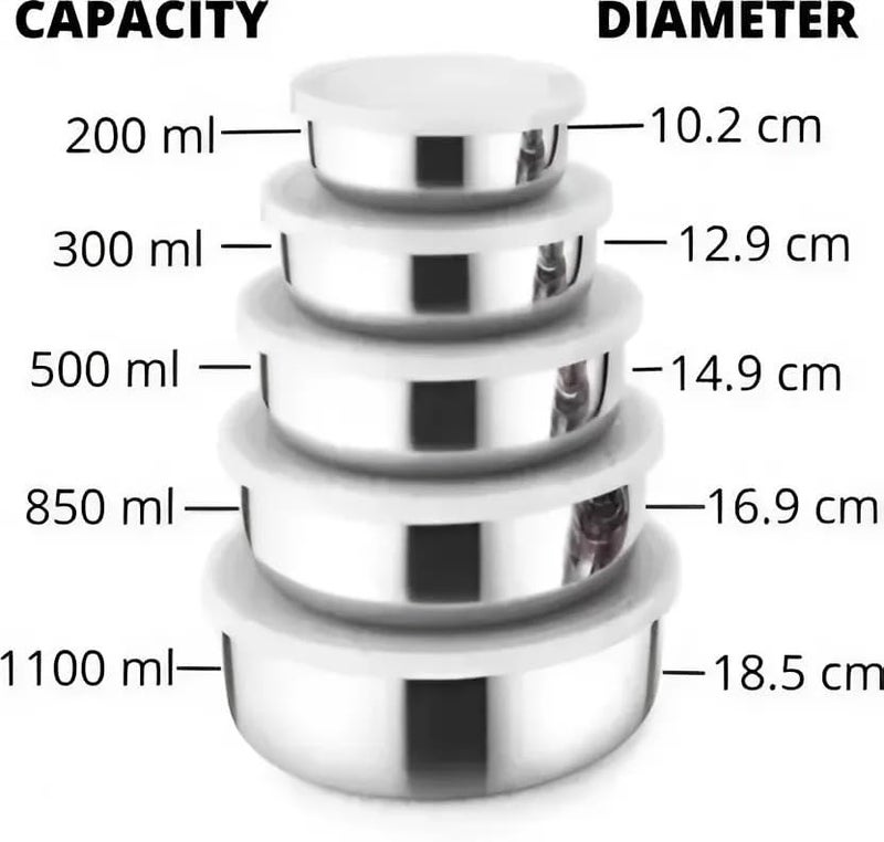 Touchcart Stainless Steel Food Storage Containers Set of 5 with Airtight Leak Proof BPA Free Lids,Heavy Duty Stackable Steel Bowls for Kitchen Fridge Meal Prep Chapati Roti Snacks Lunch Tiffin Storage - Image 2