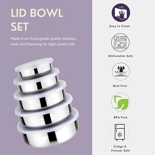 Touchcart Stainless Steel Food Storage Containers Set of 5 with Airtight Leak Proof BPA Free Lids,Heavy Duty Stackable Steel Bowls for Kitchen Fridge Meal Prep Chapati Roti Snacks Lunch Tiffin Storage - Image 5