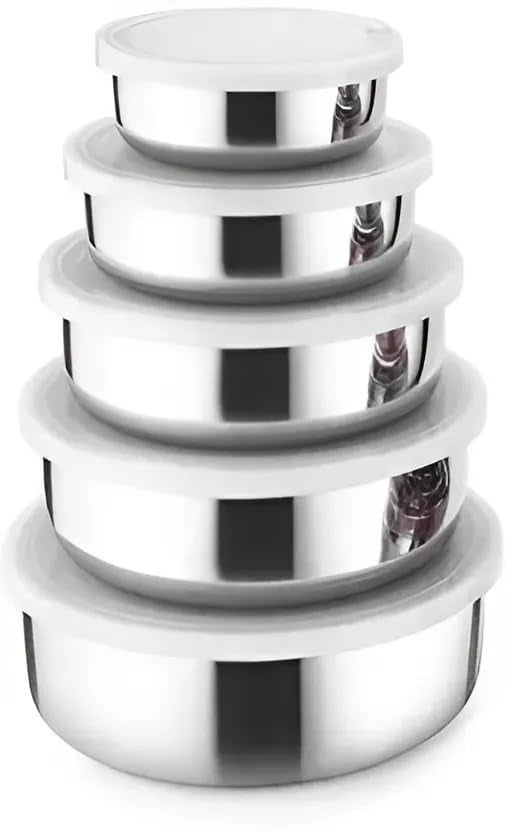 Touchcart Stainless Steel Food Storage Containers Set of 5 with Airtight Leak Proof BPA Free Lids,Heavy Duty Stackable Steel Bowls for Kitchen Fridge Meal Prep Chapati Roti Snacks Lunch Tiffin Storage - Image 1