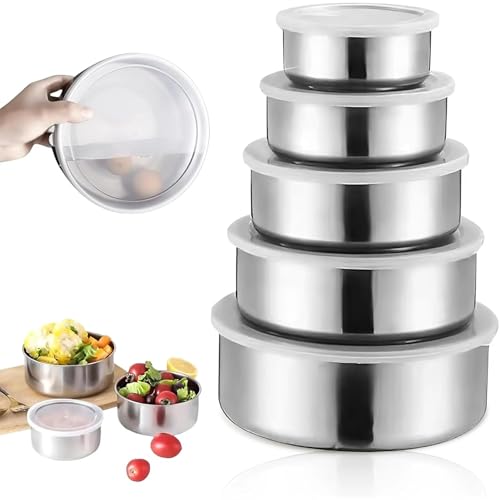 Touchcart Stainless Steel Food Storage Containers Set of 5 with Airtight Leak Proof BPA Free Lids,Heavy Duty Stackable Steel Bowls for Kitchen Fridge Meal Prep Chapati Roti Snacks Lunch Tiffin Storage - Image 3