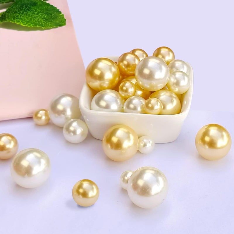 LWQYHTT Floating Pearl for Vase Filler and Transparent Water Gels No Hole Floating Pearl Beads for Wedding Centerpiece Home Table Decor, Pearls for Brush Holder 130PCS (Creamy White, Gold) - Image 5