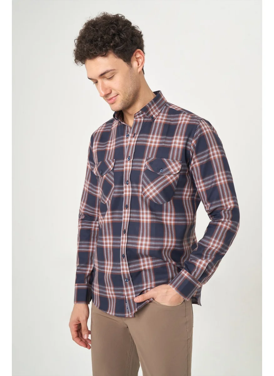 Bisse Men's Regular Fit Long Sleeve Plaid Sports Shirt BROWN GM22K222109_D11
