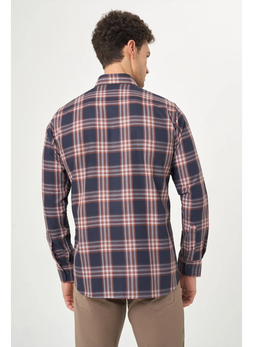 Bisse Men's Regular Fit Long Sleeve Plaid Sports Shirt BROWN GM22K222109_D11