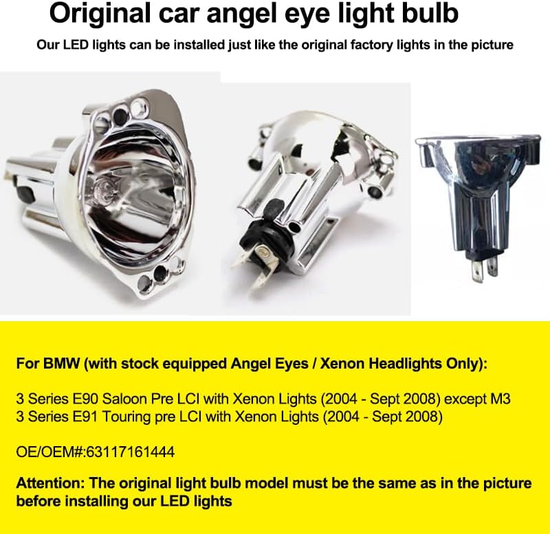 APMAT E90 LED Angel Eyes Marker Light Halo Ring Bulb Compatible for BMW 3 Series Pre-LCI E90 E91 325i 328i 330i 335i 335xi 2006-2008, 6000K White 120W Lamp - Image 2
