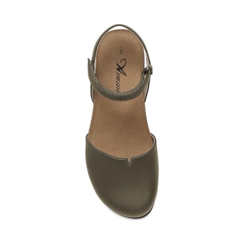 Athlefit Womens Closed Toe Sandals Comfort Casual Cork Footbed and Arch Support Flat Sandals Ivy Size 5.5 - Image 2