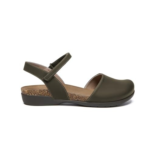 Athlefit Womens Closed Toe Sandals Comfort Casual Cork Footbed and Arch Support Flat Sandals Ivy Size 5.5 - Image 5