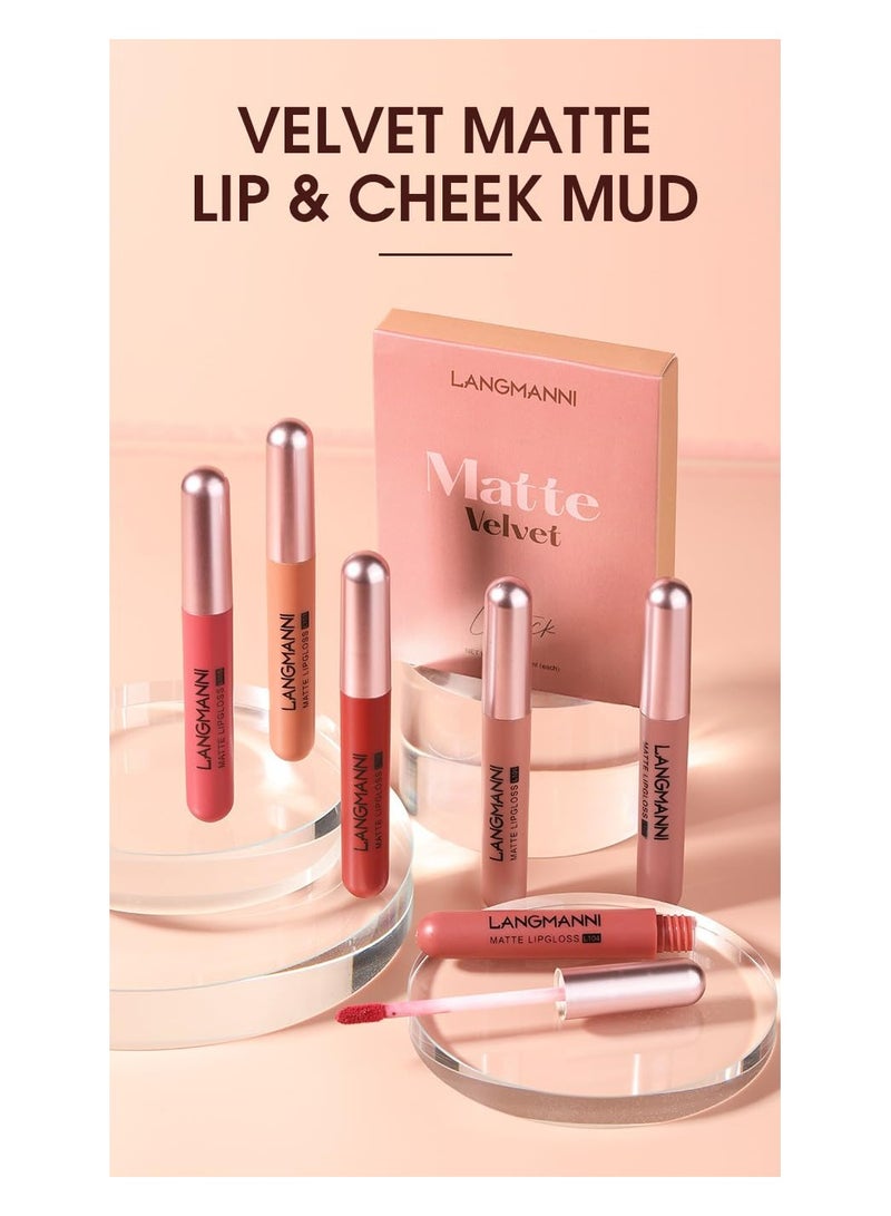 LANGMANNI مجموعة لمسات الشفاه المخملية غير اللامعة - مجموعة أحمر شفاه من 6 قطع - Image 3
