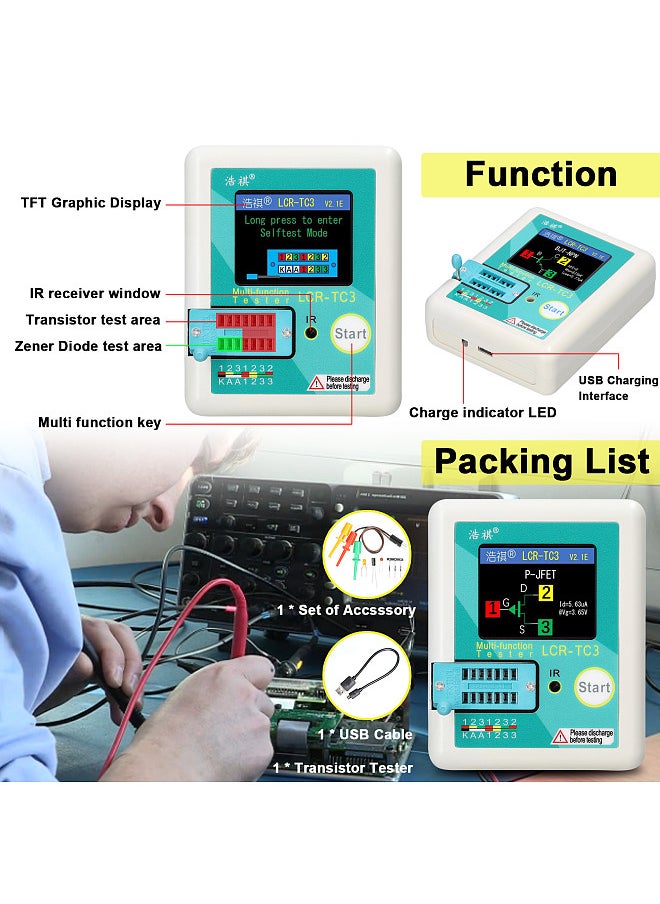 Generic Multifuctional Transistor Tester Zener Diode Tester Voltage Regulator Diode NPN PNP Bipolar Transistor Resistor Potentiometer Inductor Capacitor Thyristor Tester  - Image 4