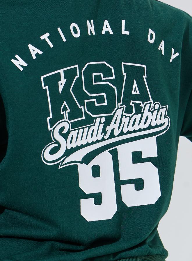 Styli Girls Dark Green KSA National Day Print Oversized T-Shirt and Joggers Set - Image 5