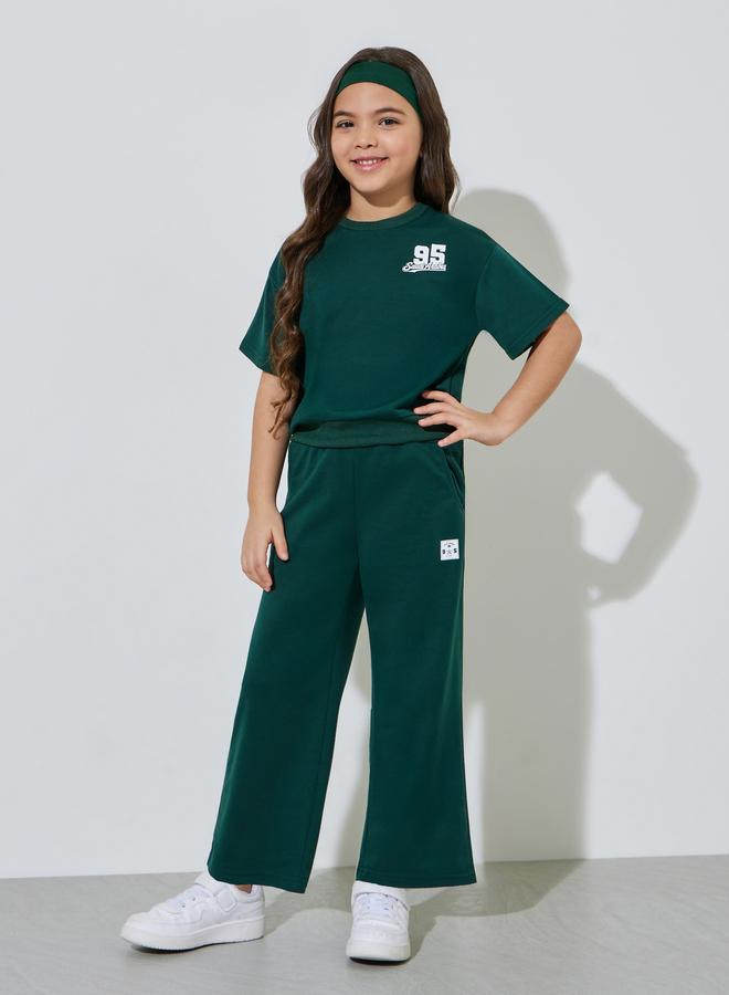 Styli Girls Dark Green KSA National Day Print Oversized T-Shirt and Joggers Set - Image 2