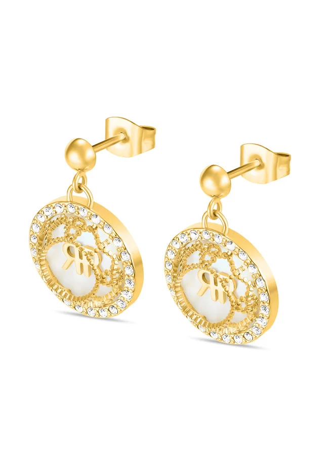 شيروتي 1881 Arabesque.3 Earrings Embossed 3D Floral Design with Mother of Pearl and Gold-Plated Accents â€“ Crystal-Adorned with CRR Logo