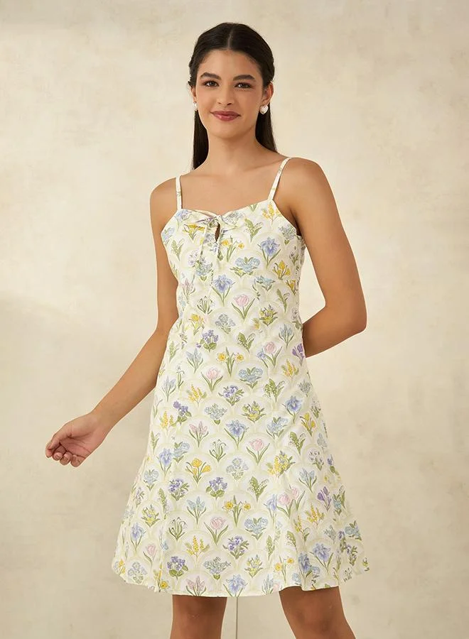 فيرجيو Virgio Women Viscose Sweetheart Neck Neck Midi Length Floral Sleeveless Dress
