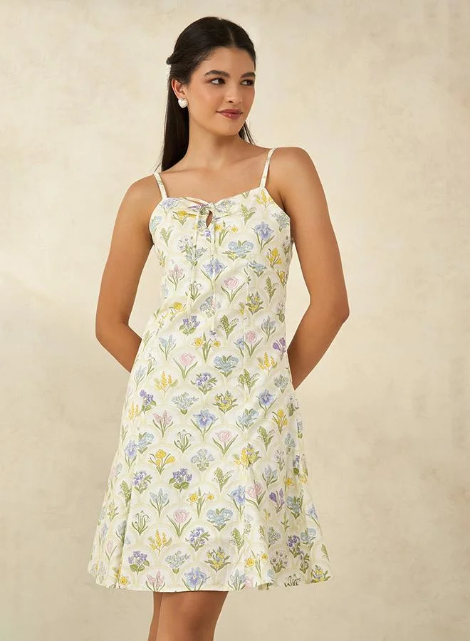 Virgio Virgio Women Viscose Sweetheart Neck Neck Midi Length Floral Sleeveless Dress
