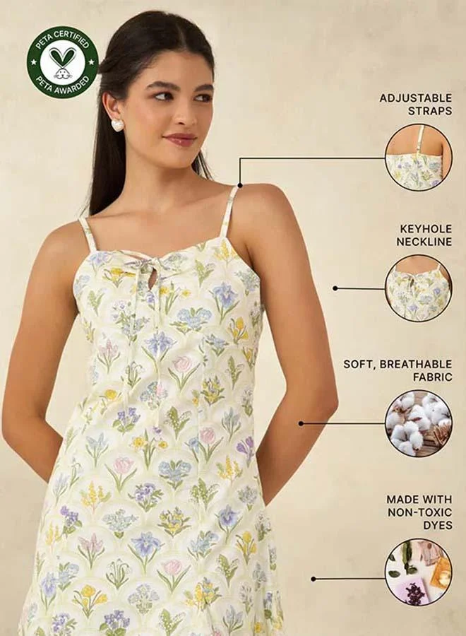 فيرجيو Virgio Women Viscose Sweetheart Neck Neck Midi Length Floral Sleeveless Dress