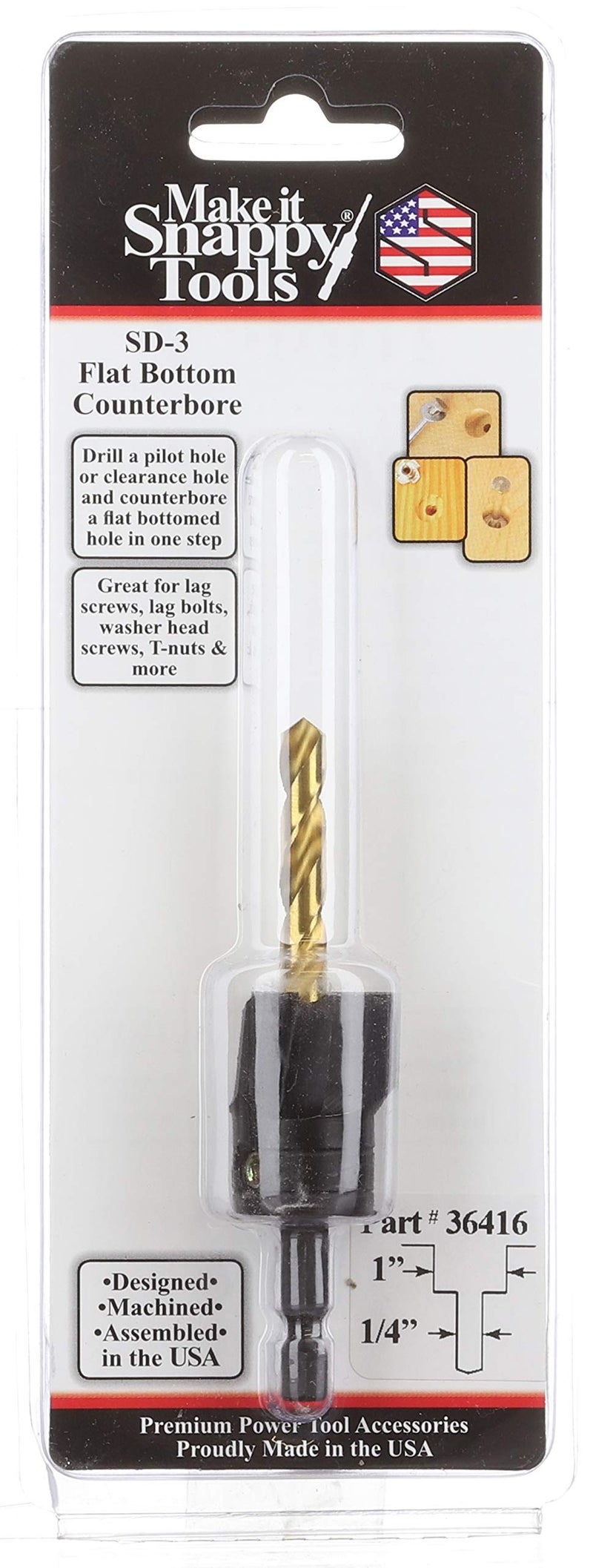 Make It Snappy Tools 1/4 Inch X 1 Inch 3-Flute Flat Bottom Counterbore With Tin Coated Twist Drill #36416 - Image 2