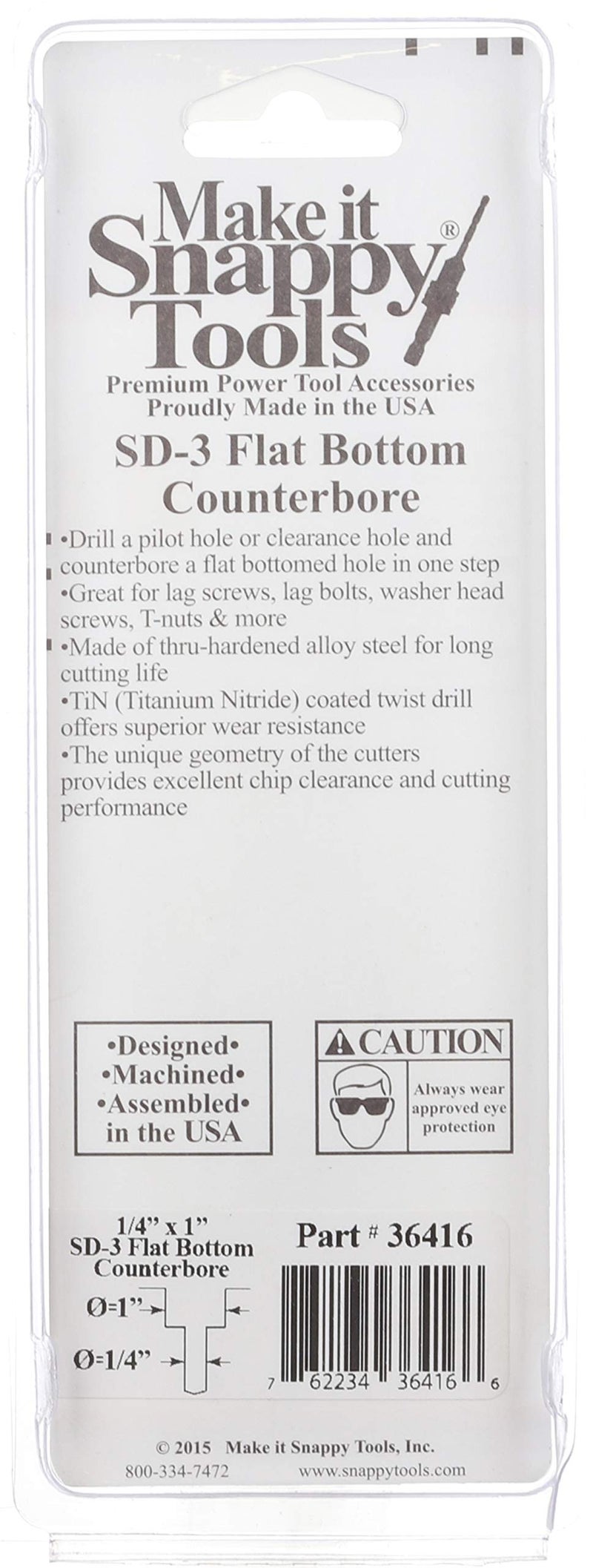 Make It Snappy Tools 1/4 Inch X 1 Inch 3-Flute Flat Bottom Counterbore With Tin Coated Twist Drill #36416 - Image 3