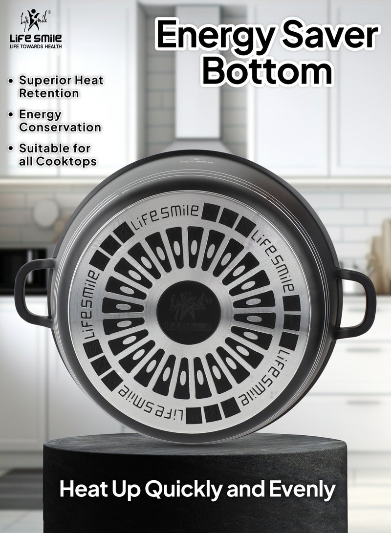 Life Smile Ceramic Nonstick Stockpot with Glass Lid, Cookware Cooking Pot, Soup Pot for Soups and Stews Black - Image 2