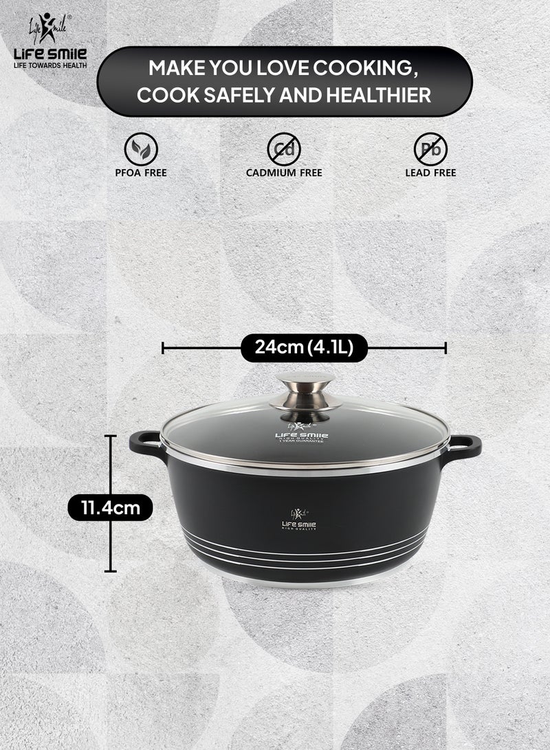 Life Smile Ceramic Nonstick Stockpot with Glass Lid, Cookware Cooking Pot, Soup Pot for Soups and Stews Black - Image 3