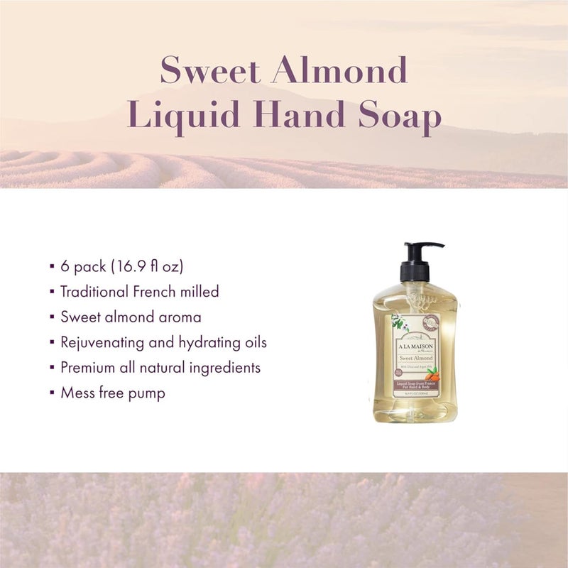 A LA MAISON French Liquid Hand Soap, Almond - Natural Hand Wash Made with Essential Oils - Biodegradable, Plant-Based, Vegan, Cruelty-Free, Alcohol & Paraben Free (16.9 oz, 6 Pack) - Image 3