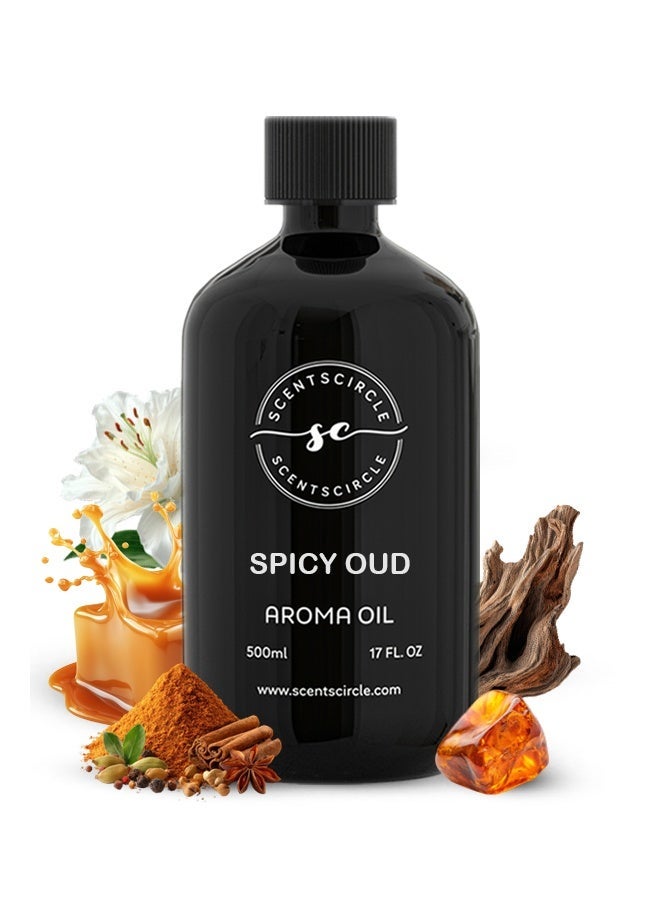 Spicy Oud Diffuser Oil 500ml with Oud & White Flowers | Spices, Amber & Caramel Heart | Agarwood, Vetiver, Musk & Jasmine Long Lasting Majlis, Home & Office Fragrance | Scentscircle