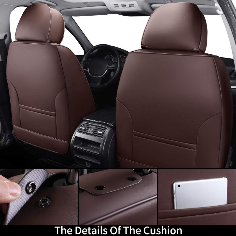 Coverado Universal Seat Covers Front, 2-Pack Universal Seat Covers for Cars, Waterproof Nappa Leather Car Seat Covers with Head Pillow, Auto Protectors Fit for Most Sedans SUV Pick-up Truck-Brown - Image 2