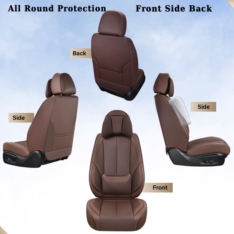 Coverado Universal Seat Covers Front, 2-Pack Universal Seat Covers for Cars, Waterproof Nappa Leather Car Seat Covers with Head Pillow, Auto Protectors Fit for Most Sedans SUV Pick-up Truck-Brown - Image 5