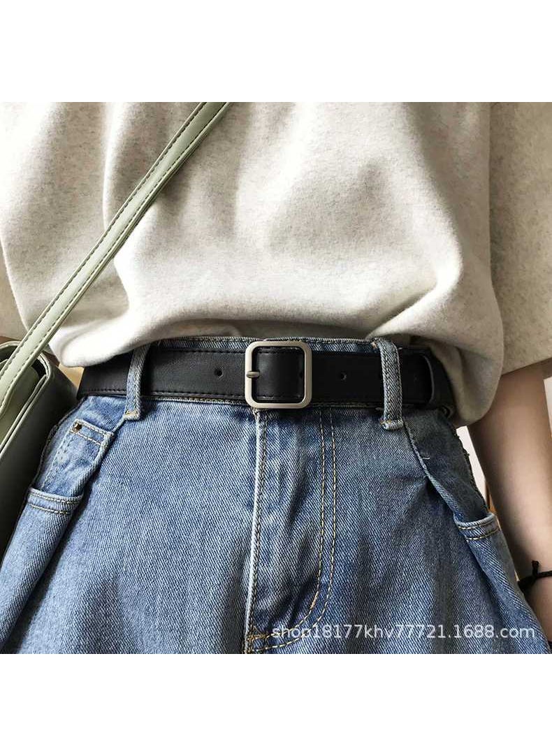 New Retro Fashion Versatile Belt Chic Student Casual Simple Square Buckle Belt Trouser Belt Unisex ins Brown - Image 4