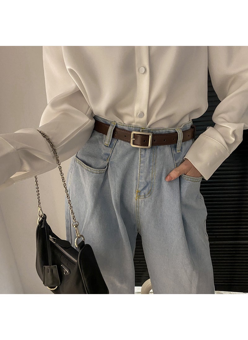 New Retro Fashion Versatile Belt Chic Student Casual Simple Square Buckle Belt Trouser Belt Unisex ins Brown - Image 1