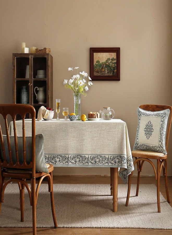 ISAENNE Designer Vintage Linen Elegant Long Tablecloth Rectangular,Chinoiserie Floral Table Cloth,Durable Decor Table Cover for Dining Thanksgiving Kitchen Christmas,63"*102"-Segerman B - Image 2