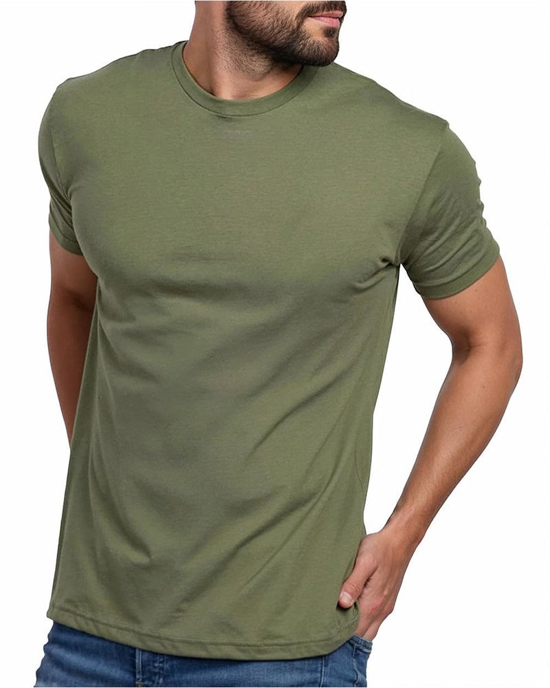 INTO THE AM Men's Plain Tees - Fitted Crewneck T-Shirts Casual Gym Workout Black White Short Sleeve Tshirts Shirts for Men (Olive Green, Large) - Image 1