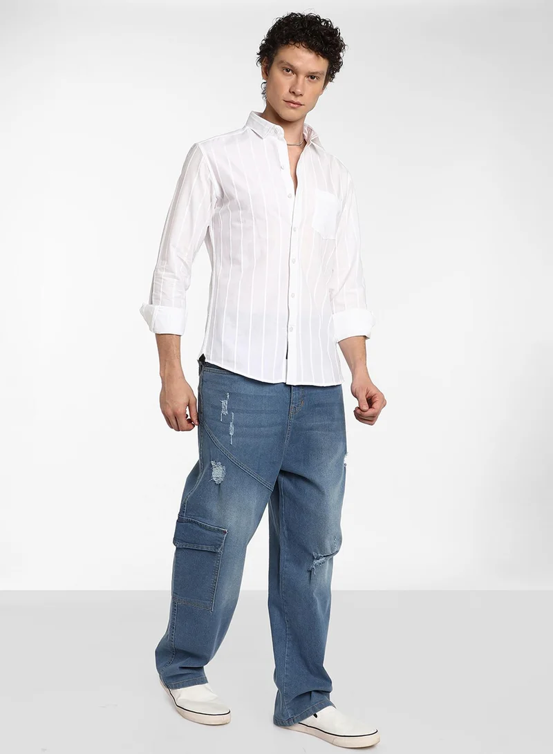 كامبوس سوترا Men's Daisy White Pastel Striped Shirt